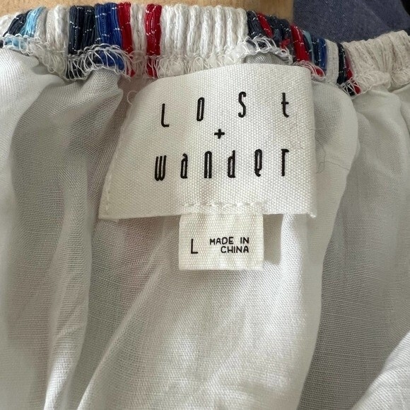 Lost  Wander white crop top women Striped Off Shoulder Crop Top size L boho - Picture 3 of 14